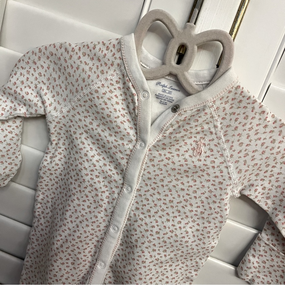 Ralph Lauren Baby Girl’s Long Sleeve Footed Onesie with Mittens